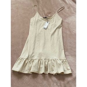 Boohoo summer spring tan nude spaghetti strap frill dress
